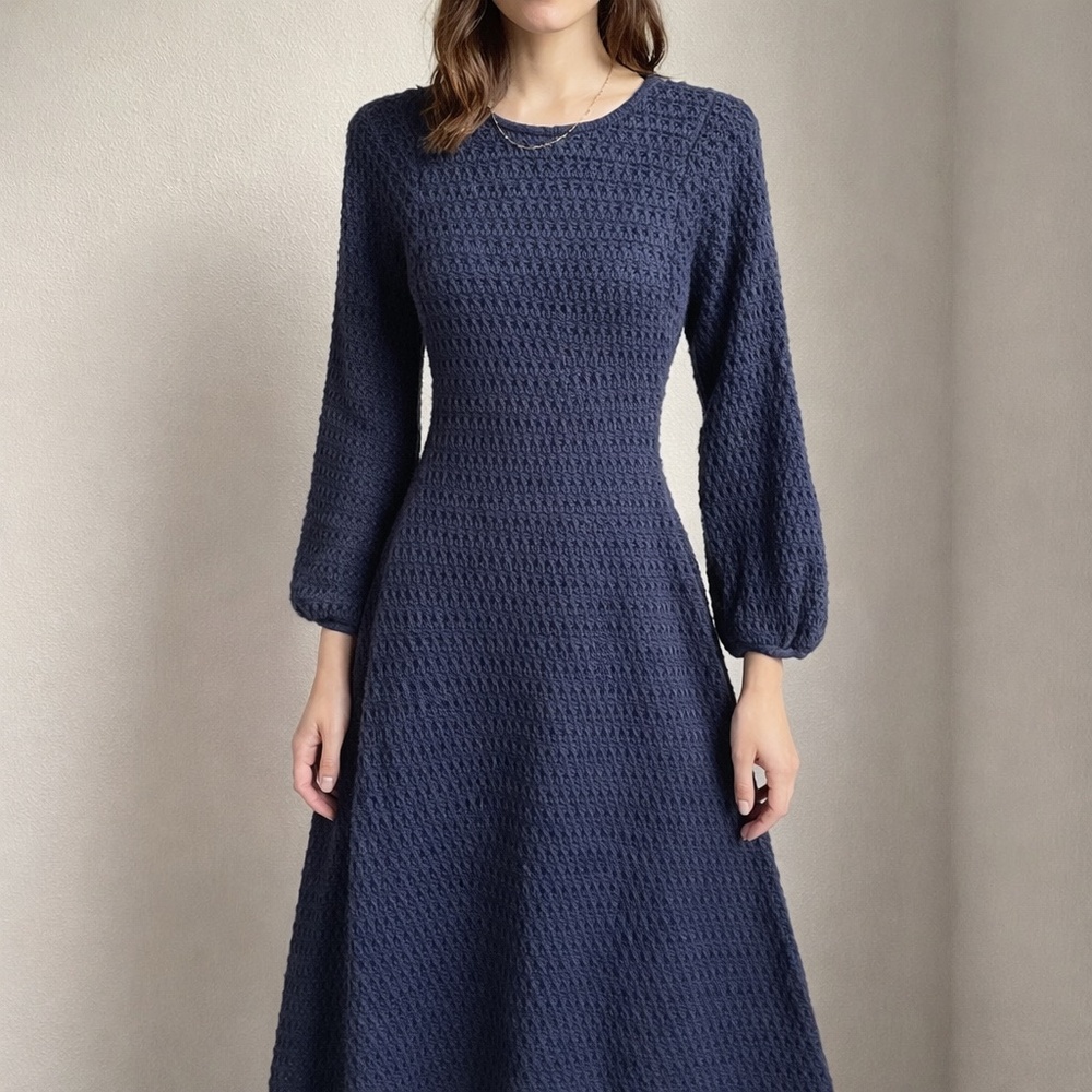 The Westside by Reformation Sweater Midi Dress Navy Blue